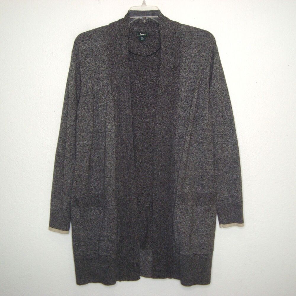 Roots Canada Womens Open Front Longline Cotton Blend Cardigan Sweater Size L